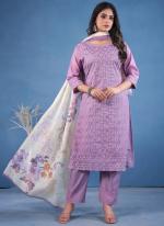 Chiffle Chanderi Purple Casual Wear Chifflie Embroidery Readymade Kurta Set